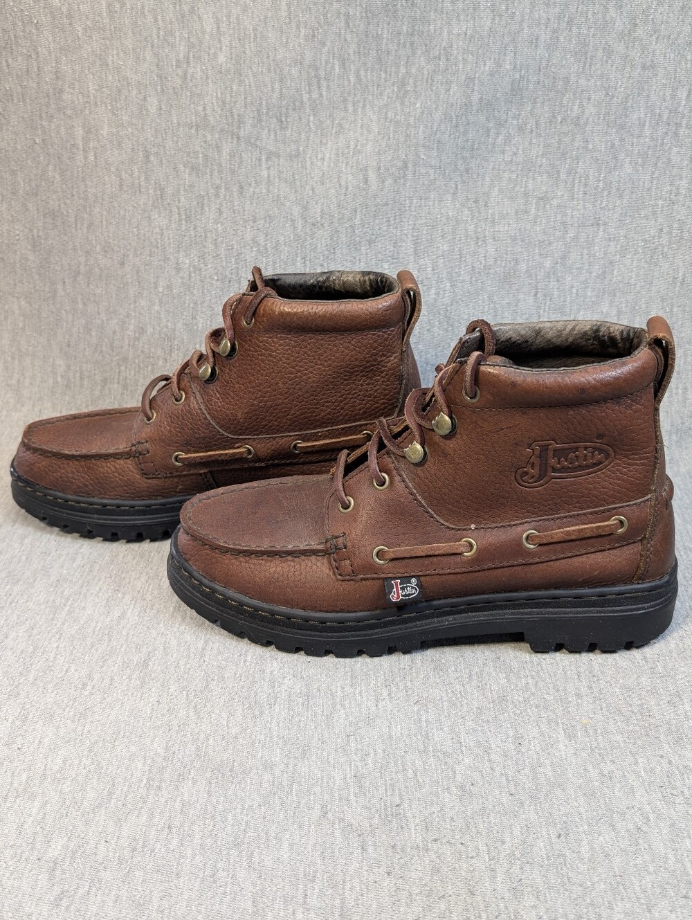 Justin Chukka Leather Work Boot Women's 7M Brown Lace Up Cowhide